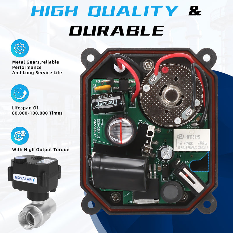 FH-MO movafaFH 5v 12V 24V electric motorized stainless steel ball valve 2 wire auto return setup