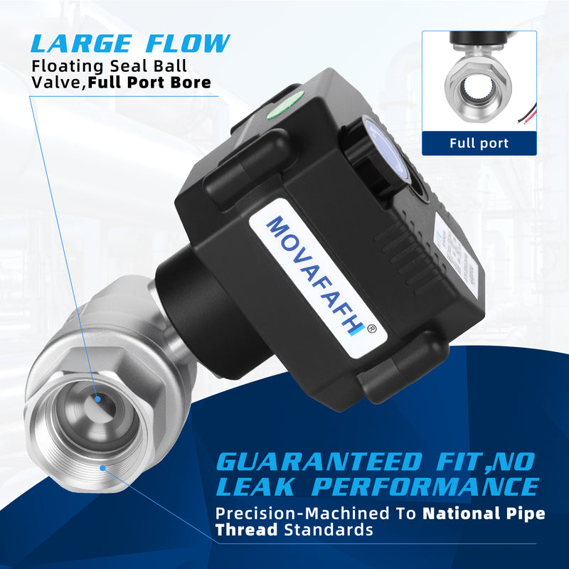 FH-MO movafaFH 5v 12V 24V electric motorized stainless steel ball valve 2 wire auto return setup