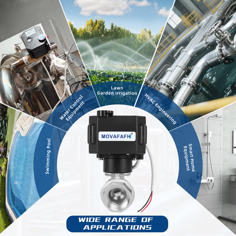 FH-MO movafaFH 5v 12V 24V electric motorized stainless steel ball valve 2 wire auto return setup