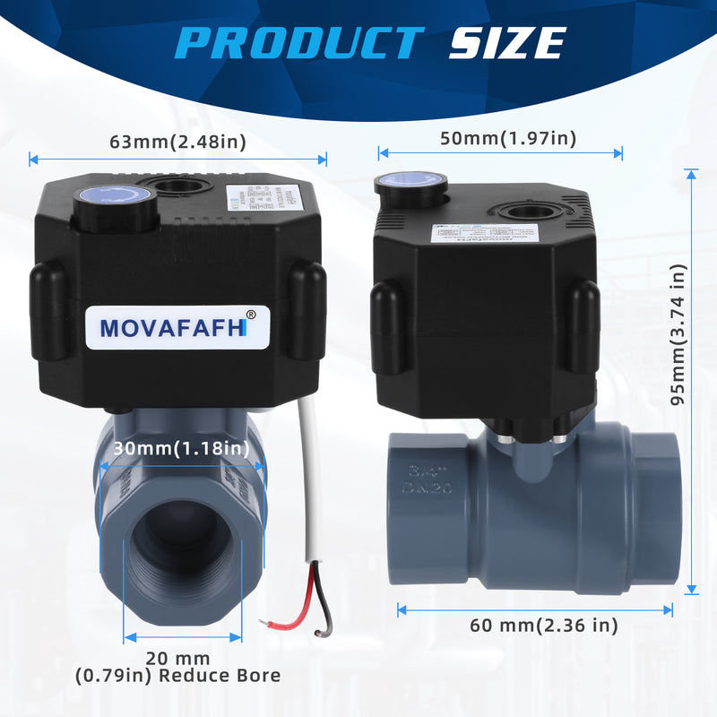 movafaFH 5V 12 24V 110 220V OP03 3 wire 1 point control PVC plastic Electric Actuated Motorized Ball Valve