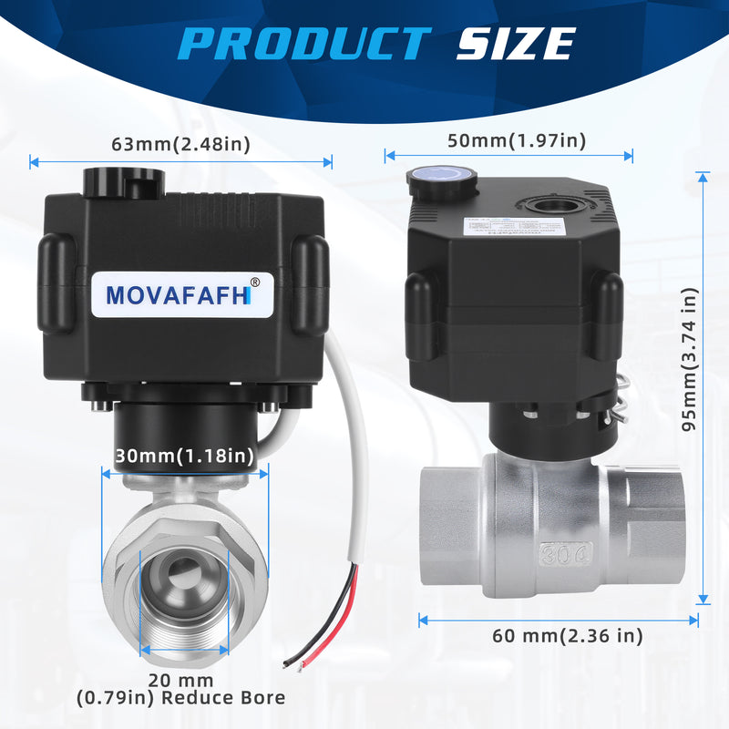 FH-MO movafaFH 5v 12V 24V electric motorized stainless steel ball valve 2 wire auto return setup