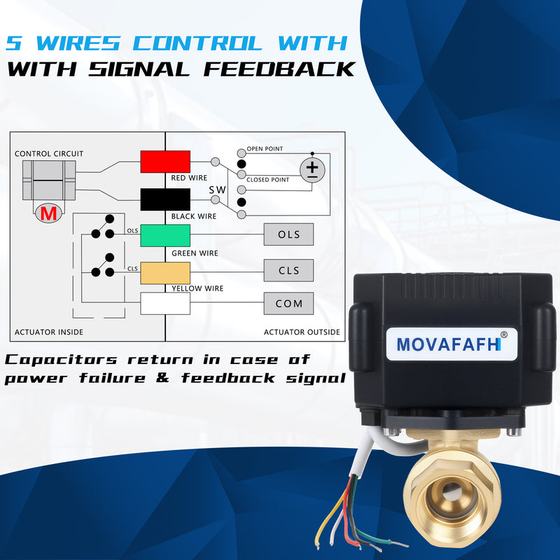 movafaFH 5V 12 24V 110 220V OP03 3 wire 1 point control brass Electric Actuated Motorized Ball Valve