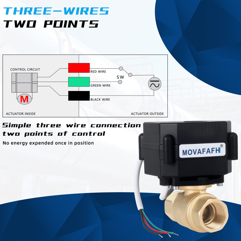 movafaFH 5V 12 24V 110 220V OP03 3 wire 1 point control brass Electric Actuated Motorized Ball Valve