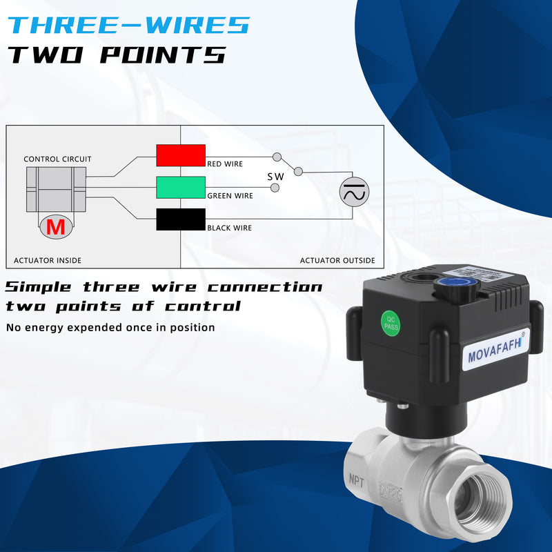 FH-MO movafaFH 5v 12V 24V electric motorized stainless steel ball valve 2 wire auto return setup