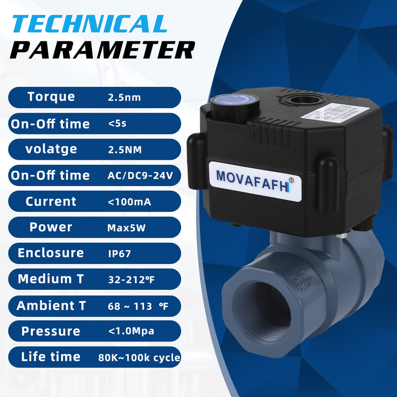 movafaFH 5V 12 24V 110 220V OP03 3 wire 1 point control PVC plastic Electric Actuated Motorized Ball Valve