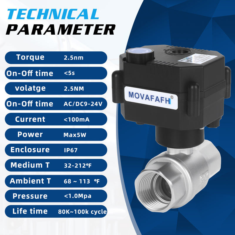 FH-MO movafaFH 5v 12V 24V electric motorized stainless steel ball valve 2 wire auto return setup