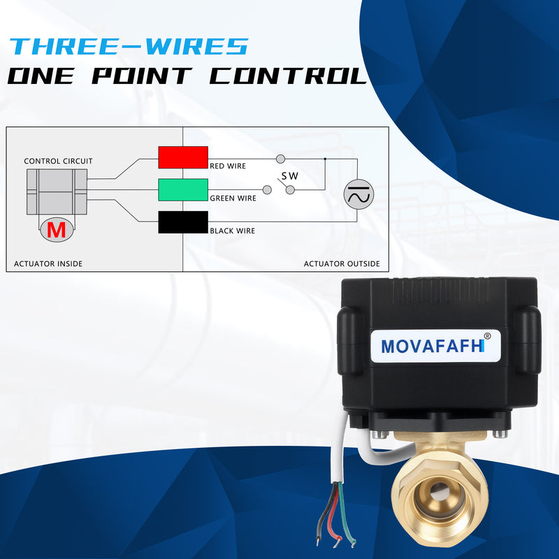 movafaFH 5V 12 24V 110 220V OP03 3 wire 1 point control brass Electric Actuated Motorized Ball Valve