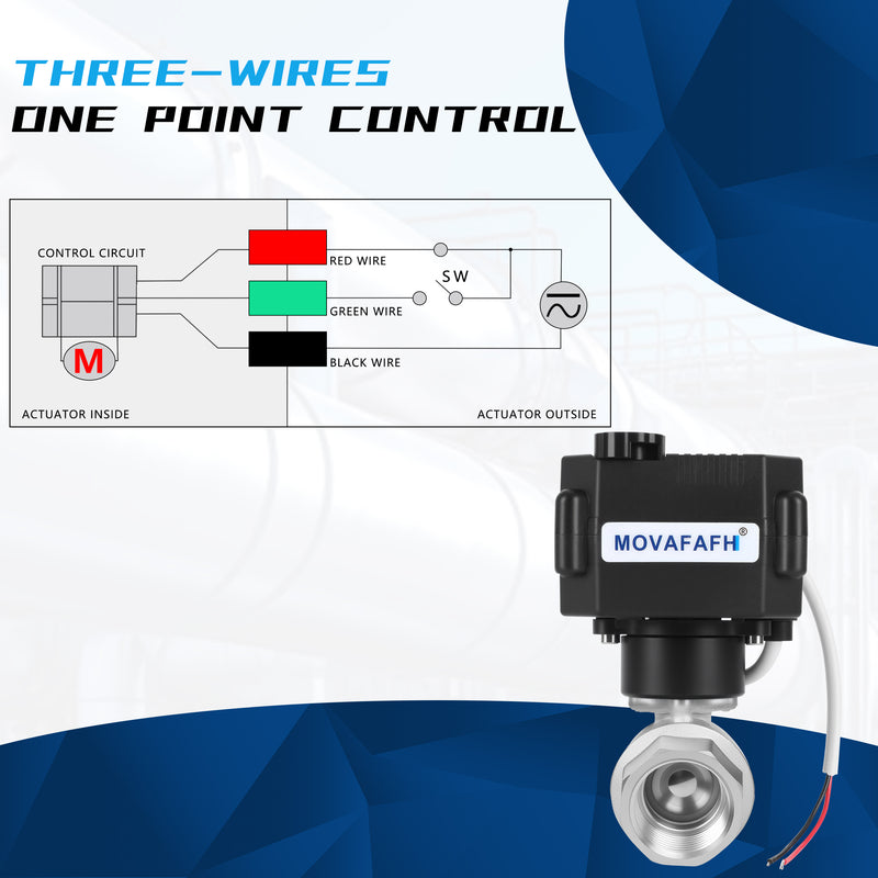 FH-MO movafaFH 5v 12V 24V electric motorized stainless steel ball valve 2 wire auto return setup