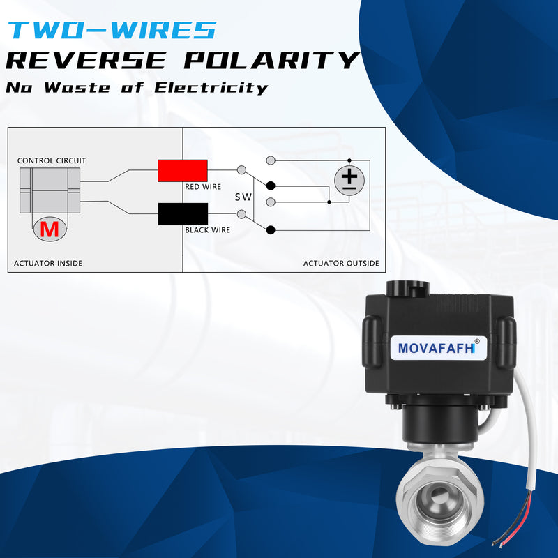 FH-MO movafaFH 5v 12V 24V electric motorized stainless steel ball valve 2 wire auto return setup